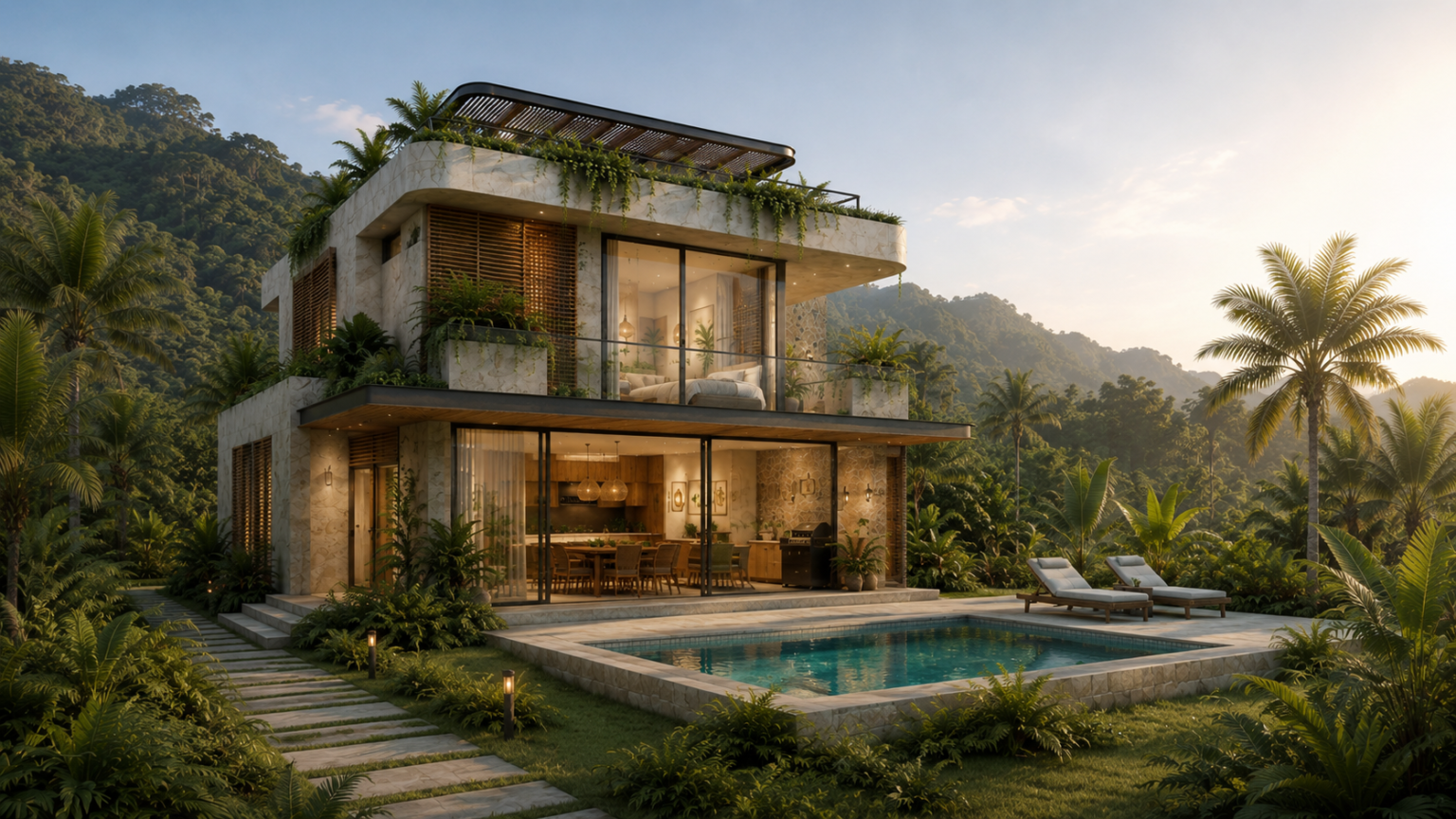 Villa privada. Render ilustrativo casa modelo.