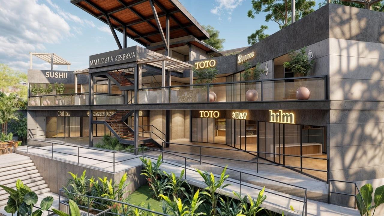 Mall comercial. Locales comerciales. Render.